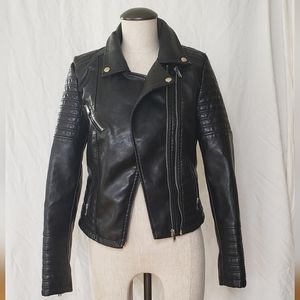 AFTF Basic Womens Outerwear Black Leather Jacket Size Medium
